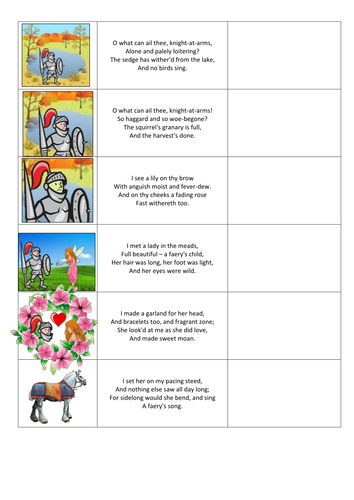 Poetry (La Belle Dame Sans Merci) Worksheet