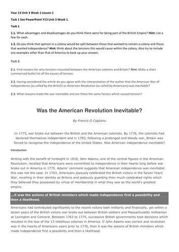 Year 13 6th form: History Edexcel New Specification - British Empire Unit 3, Week 2, Lesson 1