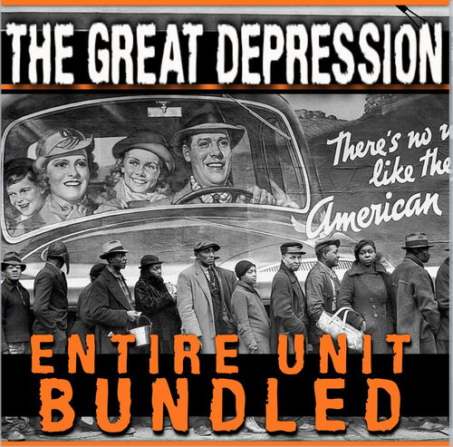 Great Depression Unit - PPTs w/Video Links, Primary Source Docs, Assessment