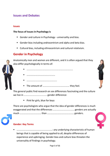 AQA new A Level Psychology Issues and Debates Paper 3: Gender