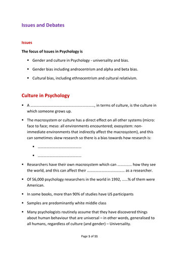 AQA new A Level Psychology Issues and Debates Paper 3 - Culture