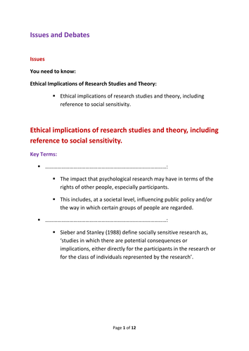 AQA new A Level Psychology Issues and Debates Paper 3: Ethical implications of research studies