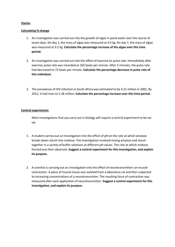 Calculating percentage change and designing control investigations