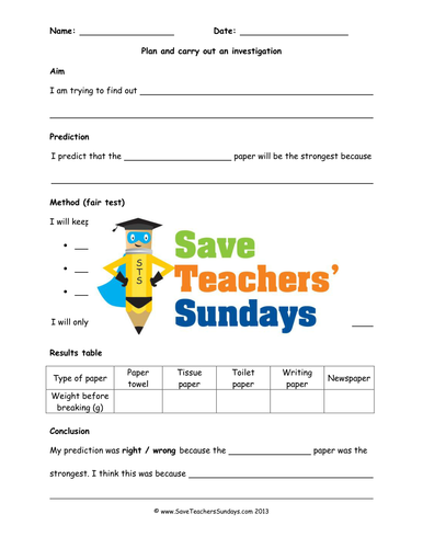 Materials Investigation 2 KS1 Lesson Plan, Prompt and Worksheet