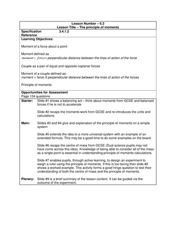 Physics A-Level Year 1 Lesson - The principle of Moments (PowerPoint ...