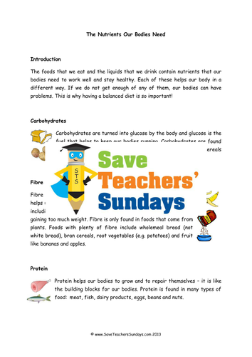 Nutrients KS2 Lesson Plan and Information Sheet