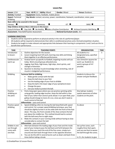 EDEXCEL AS Level PE (new spec) Football lesson plan