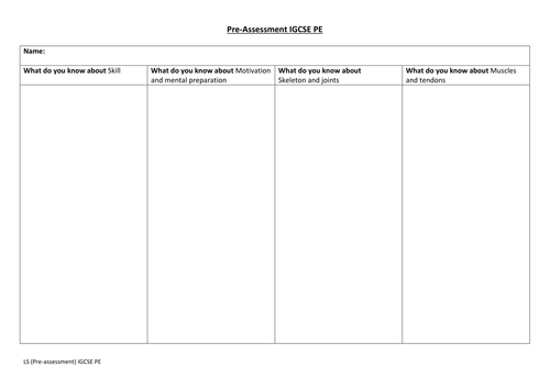 IGCSE PE Pre-assessment