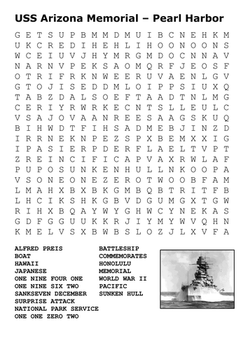 USS Arizona Memorial Word Search