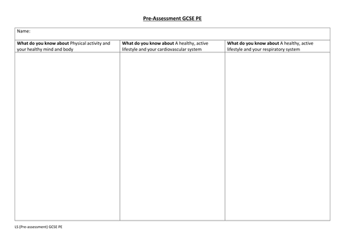 EDEXCEL GCSE PE Pre assessment