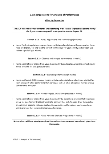 EDEXCEL GCSE PE Analysis of Performance