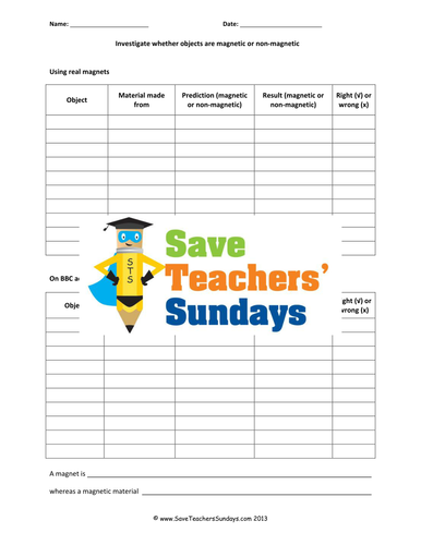 Classify Objects as Magnetic or Non-Magnetic  KS2 Lesson Plan and Worksheet