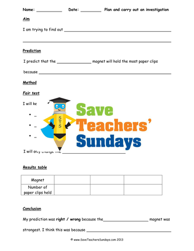 Investigation on Forces and Magnets 1 KS2 Lesson Plan, Writing Frame and Prompt Sheet