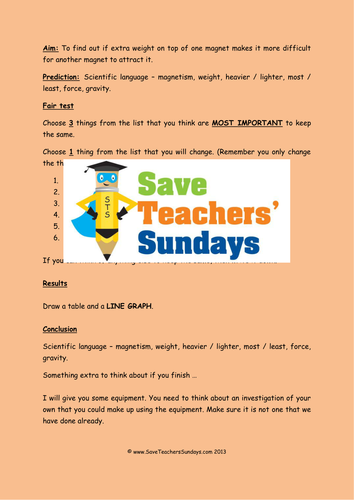 Investigation on Forces and Magnets 2  KS2 Lesson Plan, Prompt Sheet and Writing Frame