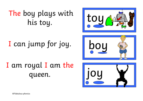 Decodable book RWI set 2 sound 'oy' 7 pages. Words/ sound buttons & common exception words Year 1