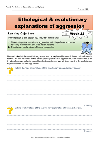 Option 3 Aggression Week 22 Workbook and Powerpoint - Ethological & Evolutionary Explanations
