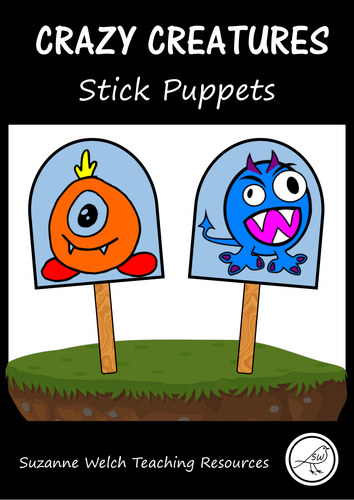 Stick Puppets  -  CRAZY CREATURES / MONSTERS  -  84 puppets in total!
