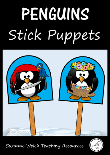 Stick Puppets -  PENGUINS  -  30 coloured plus a black and white template