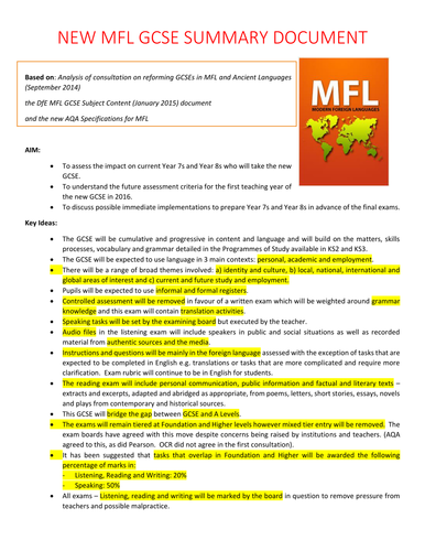 Summary of the new MFL GCSE - CDM