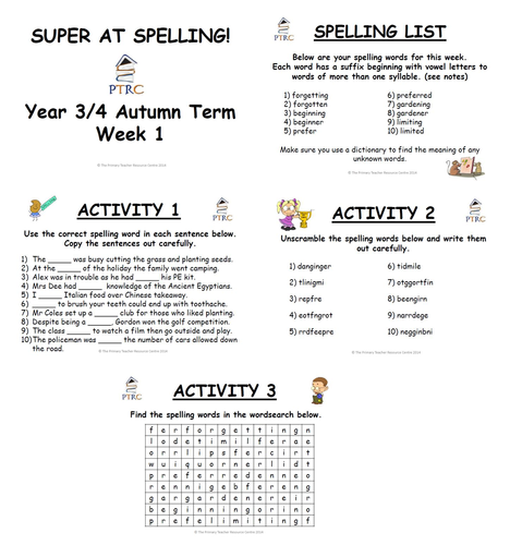 Year 3/4 Super at Spelling Activity Bundle