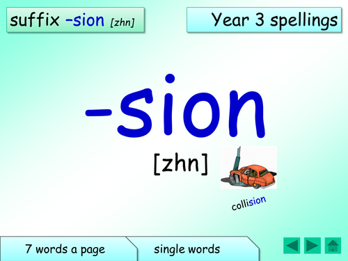 Year 3 spellings: word endings: -sion [zhn] [as in illusion] - ppt, activities and pictures