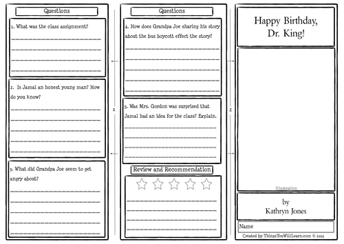 Happy Birthday, Dr. King! Comprehension Foldable