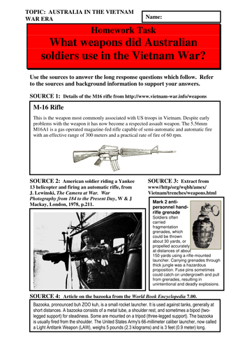 What weapons did Australian soldiers use in the Vietnam War?