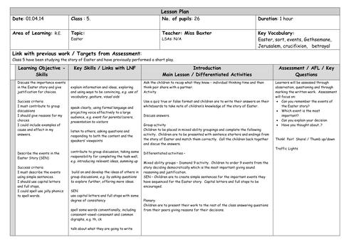 Easter AfL activity