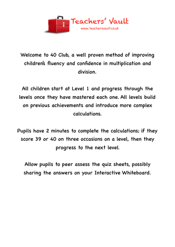 Y4 40 Club - multiplication and division