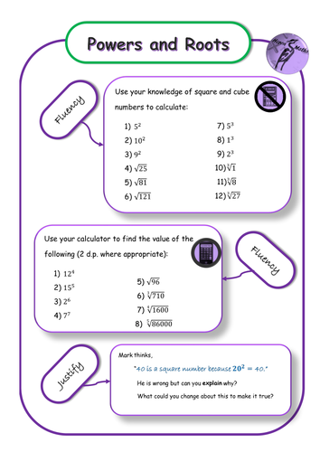 Powers and Roots - Differentiated Mastery Worksheets