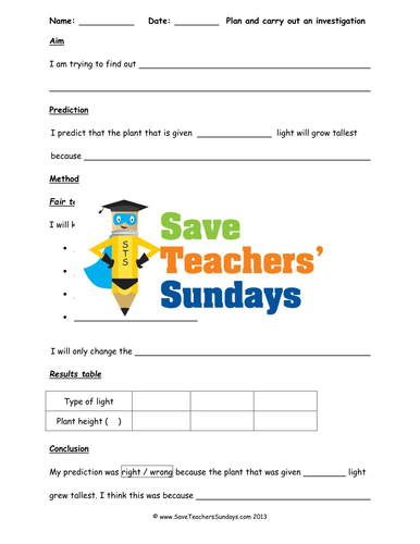 Investigation on Plants Needing Sunlight KS2 Lesson Plan and Worksheet