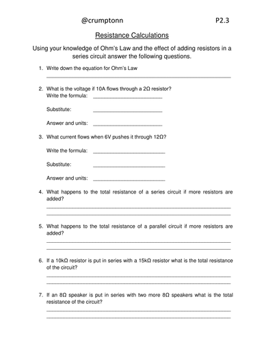 Resistance calculations | Teaching Resources