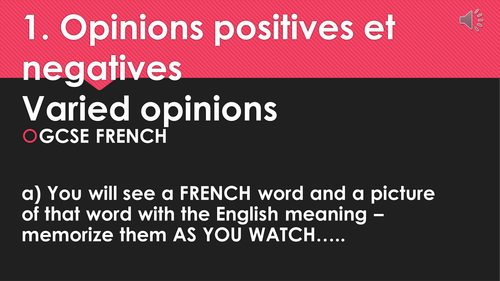 Vocab Reel - Opinion phrases x 10  - GCSE French