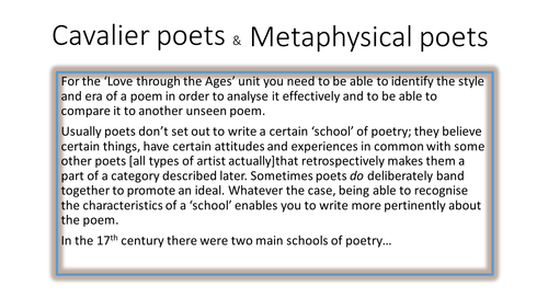 'Love through the Ages':  Cavalier vrs Metaphysical poets; 'The Scrutiny' by Richard Lovelace