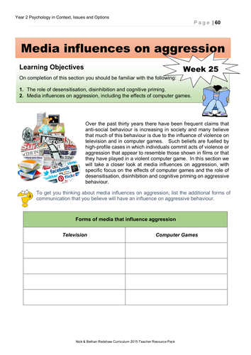Option 3 Aggression Week 25 Workbook and Powerpoint  - Media influences on aggression
