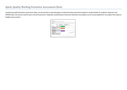 Quick, Quality Marking Formative Assessment Sheet
