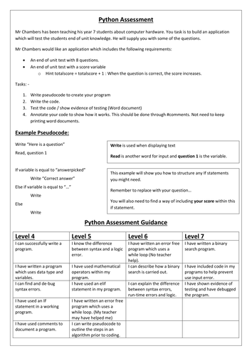 Python - Year 8 - Assessment