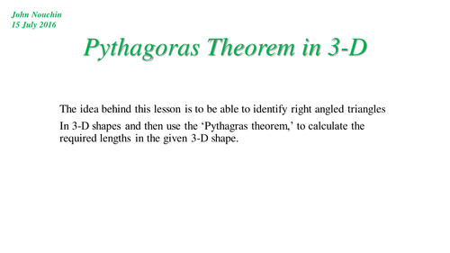 Pythagoras theorem in 3-D