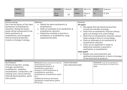 Exothermic & Endothermic reactions