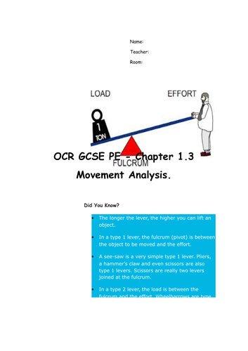 Chapter 1.3 movement analysis for GCSE PE - OCR 2016 Specification Revision/work booklet