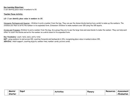 First half term maths planning new curriculum  Year 1