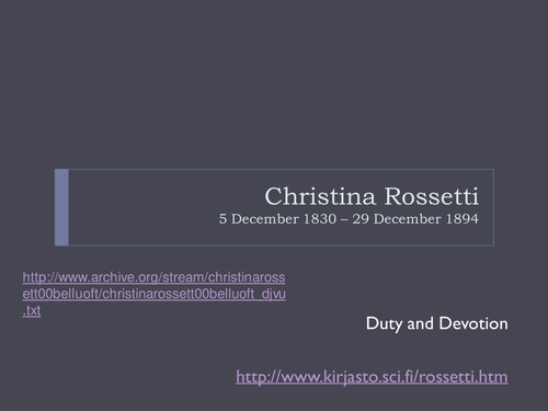 Christina Rossetti Unit for OCR AS