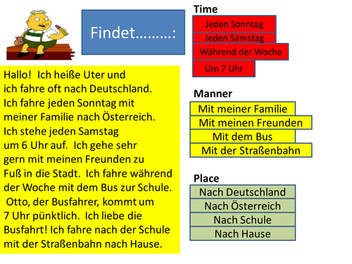Time Manner Place - Year 7/8 Beginners' Word Order - German
