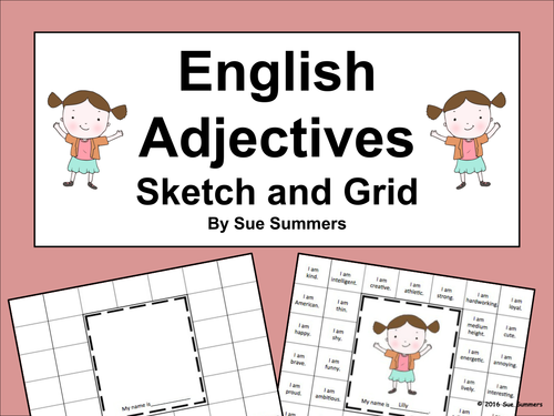 English Adjectives Grid and Sketch Activity