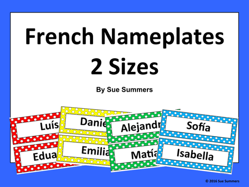 French Nameplates in 2 Sizes with Colorful Polka Dot Backgrounds