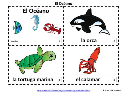 Spanish Ocean Marine Life 2 Emergent Reader Booklets - El Océano