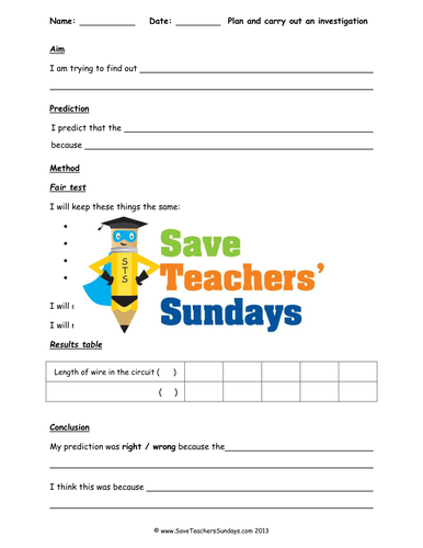 Investigation on Electricity 1 KS2 Lesson Plan, Prompt Sheet and Writing Frame