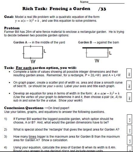 Quadratic Rich Task - Fencing a Garden