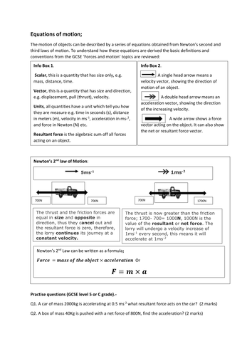 High School equations of motion under uniform acceleration