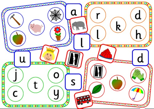 Alphabet initial sound bingo games- two different sets- pictures and sounds/letters